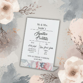 witte waterverf roos handtekening bruiloft cocktai reclamebord met voetstuk