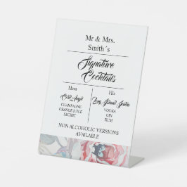 witte waterverf roos handtekening bruiloft cocktai reclamebord met voetstuk