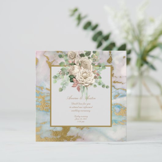 Witte Waterverf Rozen Informele bruiloft Kaart (Staand voorkant)
