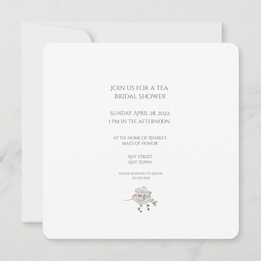 Witte Waterverf Rozen Tea Shower Uitnodiging (Achterkant)