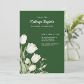 Witte Waterverf Tulpen Verjaardagsfeestje Uitnodig Kaart (Staand voorkant)