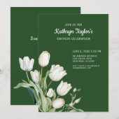 Witte Waterverf Tulpen Verjaardagsfeestje Uitnodig Kaart (Voorkant / Achterkant)