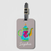 Witte waterverf Turkse theepot Bagagelabel (Voorkant (verticaal))