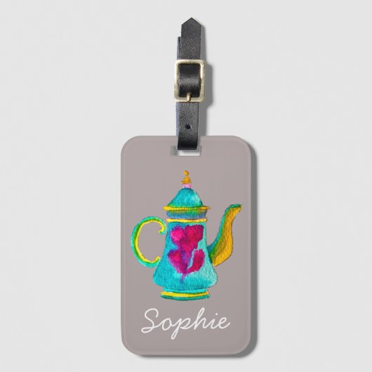 Witte waterverf Turkse theepot Bagagelabel (Voorkant (verticaal))