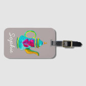 Witte waterverf Turkse theepot Bagagelabel (Voorkant (horizontaal))