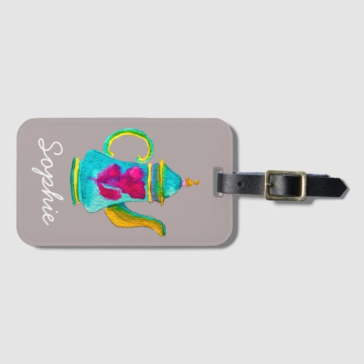 Witte waterverf Turkse theepot Bagagelabel (Voorkant (horizontaal))