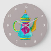 Witte waterverf Turkse theepot Grote Klok (Voorkant)