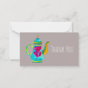 Witte waterverf Turkse theepot Notitiekaartje