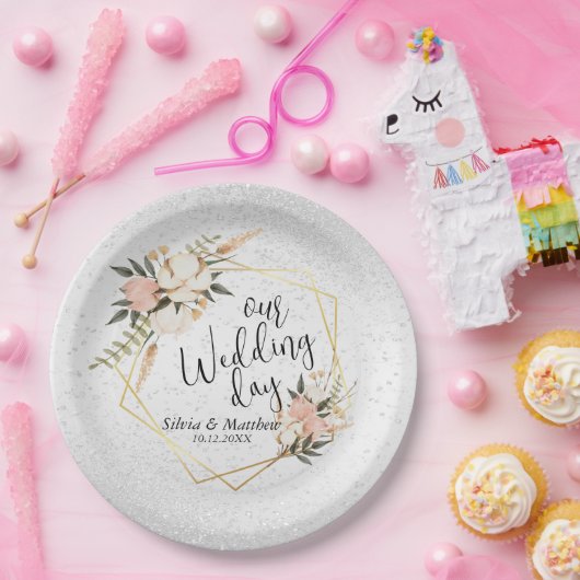 Witte Waterverf van Glitter en Peach Papieren Bordje (Feest)