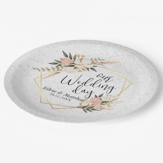 Witte Waterverf van Glitter en Peach Papieren Bordje (Gekanteld)