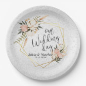 Witte Waterverf van Glitter en Peach Papieren Bordje (Voorkant)