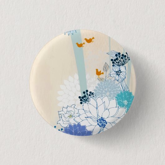 Witte Waterverf van hout Floral Bird Ronde Button 3,2 Cm (Voorkant)