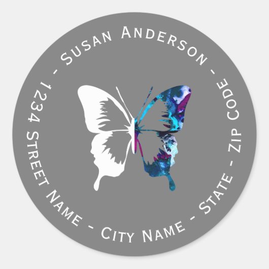 Witte & Waterverf vlinder retour adres label (Voorkant)