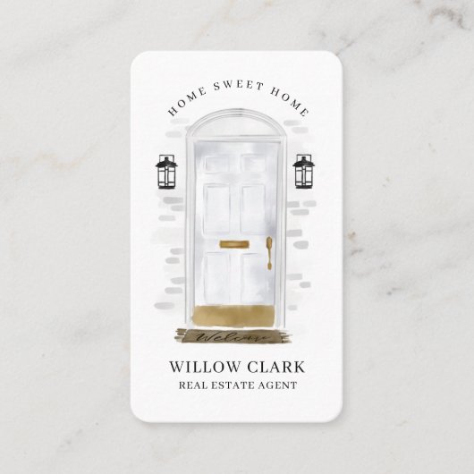 Witte Waterverf Vooraan Real Estate Agent Visitekaartje (Voorkant)