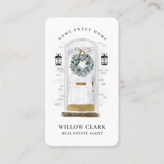 Witte Waterverf Voorste deur met onroerend goed Visitekaartje (Voorkant)