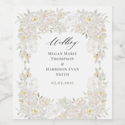 Witte waterverfrozen Huwelijk Wijn Etiket (Enkel label)