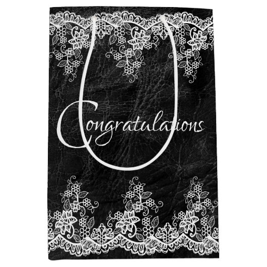 Witte weddenschap op leder medium cadeauzakje (Voorkant)