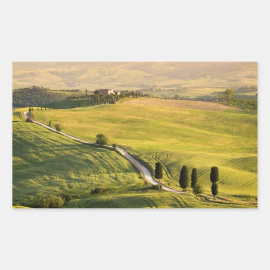 Witte weg in Toscane landschap rechthoek sticker (Voorkant)