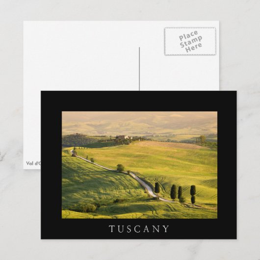 Witte weg in Toscane, zwart briefkaart (Voorkant / Achterkant)