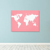 Witte wereldkaart op roze canvas afdruk (Insitu (Houten vloer))