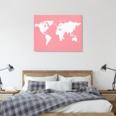Witte wereldkaart op roze canvas afdruk (Insitu (Slaapkamer))