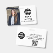 Witte werknemer Foto-ID met QR-code Business Logo Badge (Front & Back)