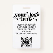 Witte werknemer Foto-ID met QR-code Business Logo Badge (Achterkant)
