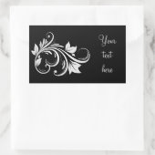 Witte wervelingen, bladeren op zwart rechthoekige sticker (Tas)