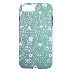Witte wervelingen en bloemen iPhone 7 Hoesje