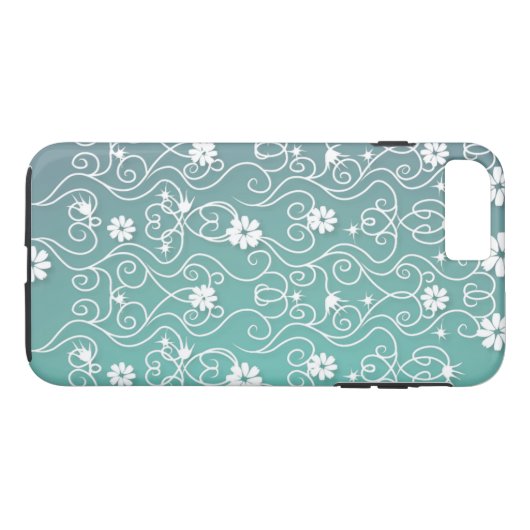 Witte wervelingen en bloemen iPhone 7 Hoesje (Achterkant (Horizontaal))