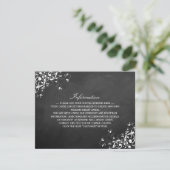 Witte wervelingen op krijtbord bruiloft detail informatiekaartje (Staand voorkant)