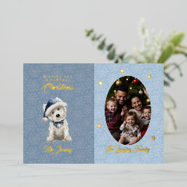 Witte Westie en familie Kerstmis Folie Feestdagenkaart