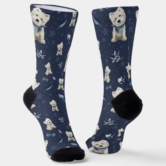 Witte Westie Kerst Sokken (Gebogen)