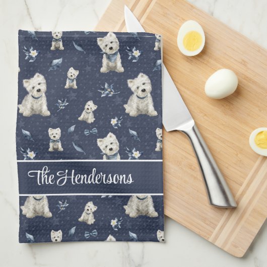 Witte Westie Kerstmis Theedoek (Quarter Fold)