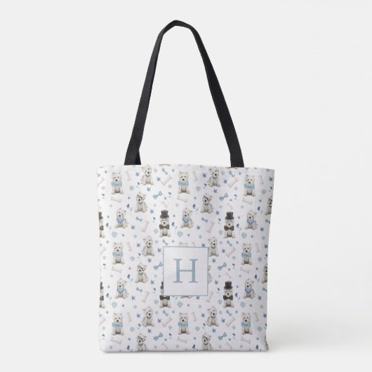 Witte Westie met Accessoires Monogram Tote Bag (Achterkant)