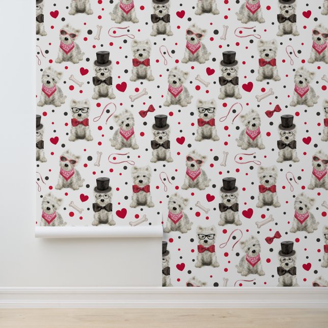 Witte Westie met Accessoires Whimsical Behang (Applicatie)