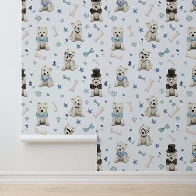 Witte Westie met Accessoires Whimsical Behang (Applicatie)