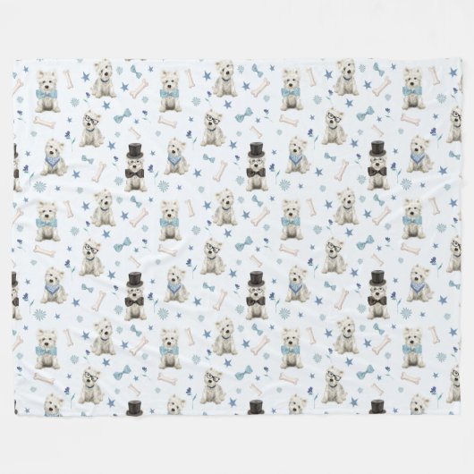 Witte Westie met Accessoires Whimsical Fleece Deken (Voorkant (Horizontaal))