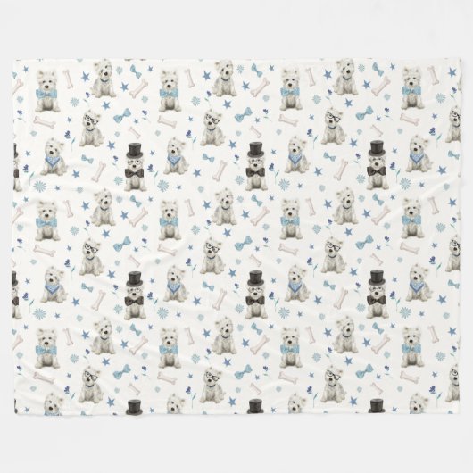 Witte Westie met Accessoires Whimsical Fleece Deken (Voorkant (Horizontaal))