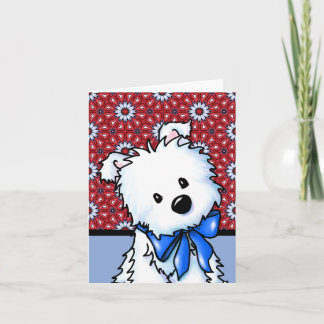 Witte Westie op Rode en Blauwe Notitiekaart