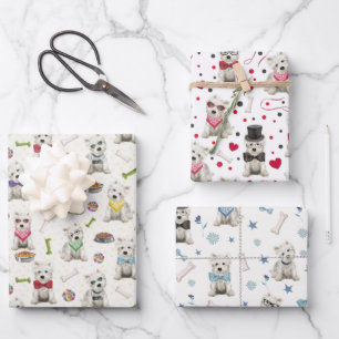 Witte Westies Met Accessoires Inpakpapier Vel