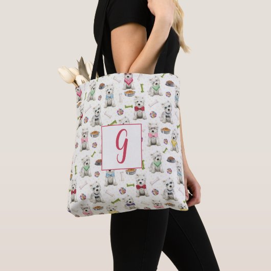 Witte Westies met Accessoires Monogram Tote Bag (Dichtbij)