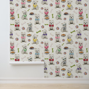Witte Westies met Accessoires Whimsical Behang