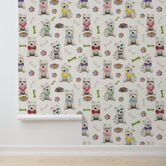 Witte Westies met Accessoires Whimsical Behang