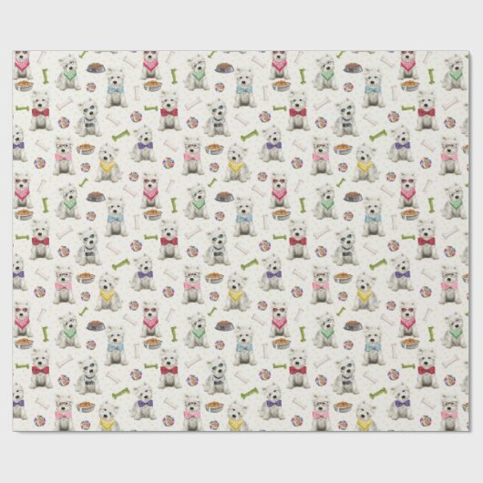Witte Westies met Accessoires Whimsical Cadeaupapier (Vlak)