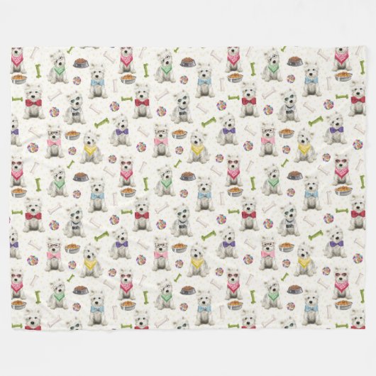Witte Westies met Accessoires Whimsical Fleece Deken (Voorkant (Horizontaal))