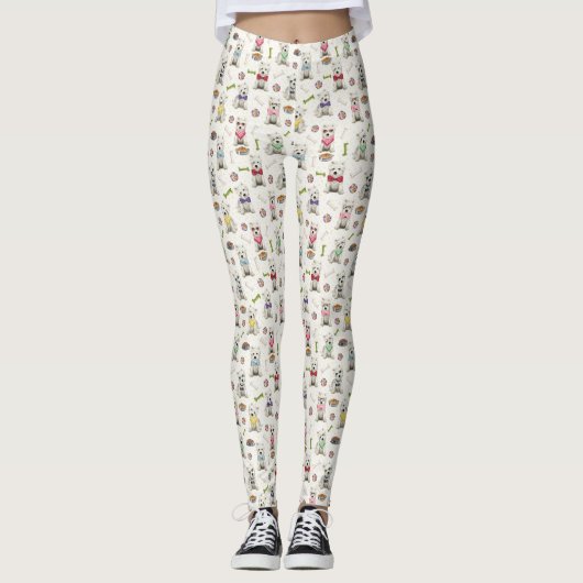 Witte Westies met Accessoires Whimsical Leggings (Voorkant)