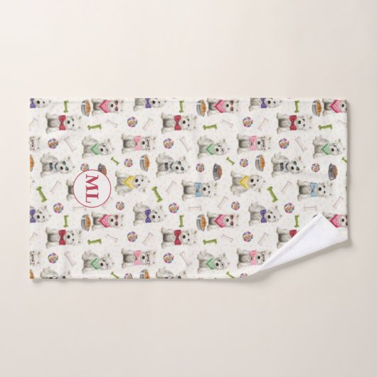 Witte Westies met Accessoires Whimsical Monogram Bad Handdoek (Handdoek)