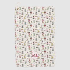 Witte Westies met Accessoires Whimsical Monogram Golfhanddoek
