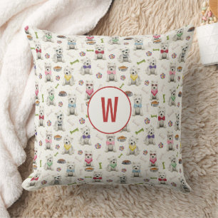 Witte Westies met Accessoires Whimsical Monogram Kussen